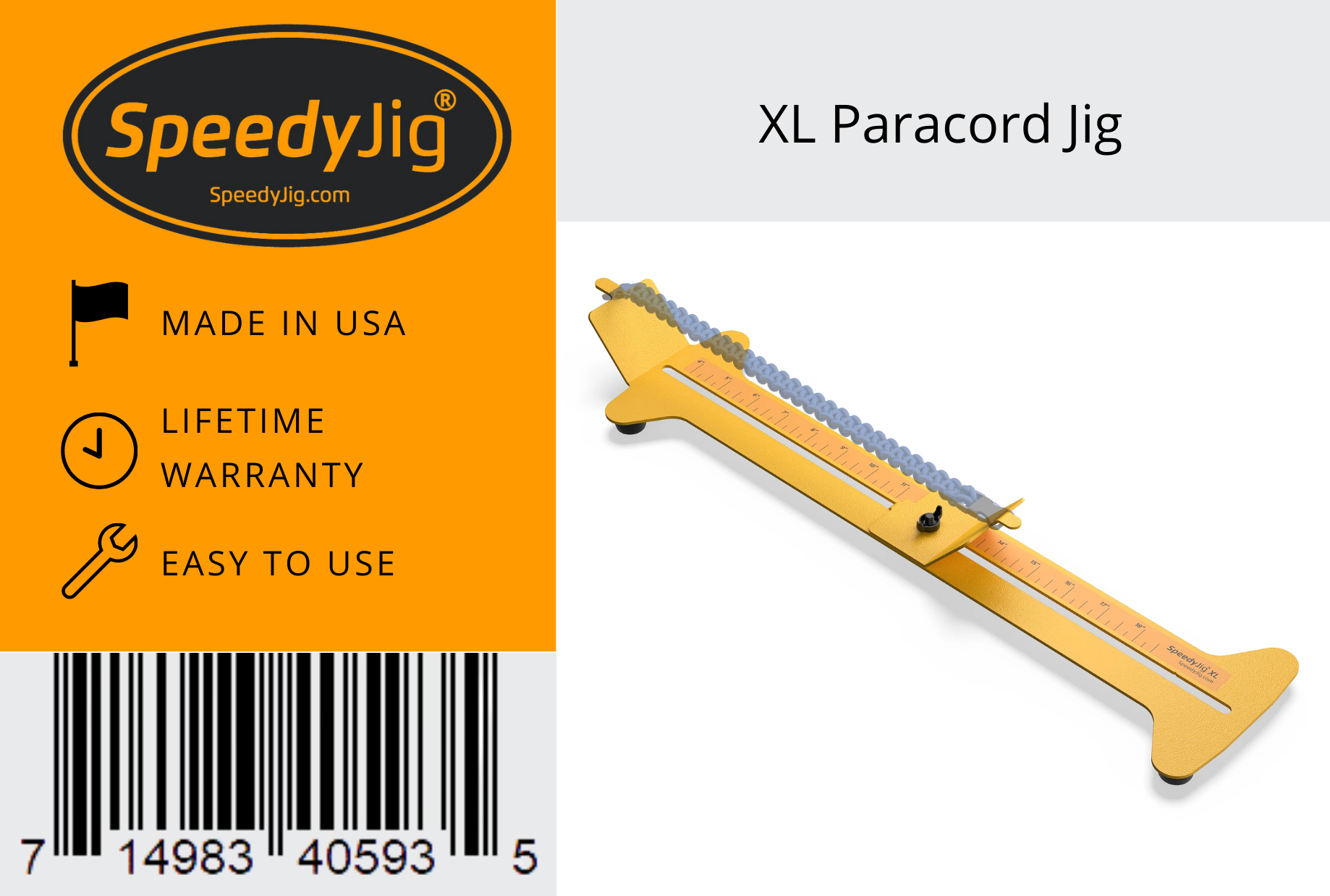 SpeedyJig XL Paracord Bracelet Kit & Jig, Craft 4” to 18” Survival  Bracelets, Jewelry, Keychains, Includes Cords & Buckles, USA Made